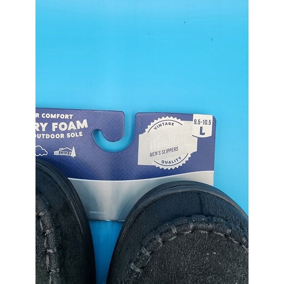 NEW Wembley Mens Slippers Memory Foam Black L 9.5-10.5 House Shoes Comfort Cozy - Picture 4 of 5
